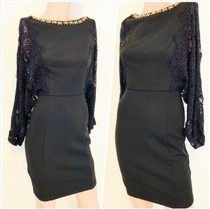 Sheath dress with knit Sleeves